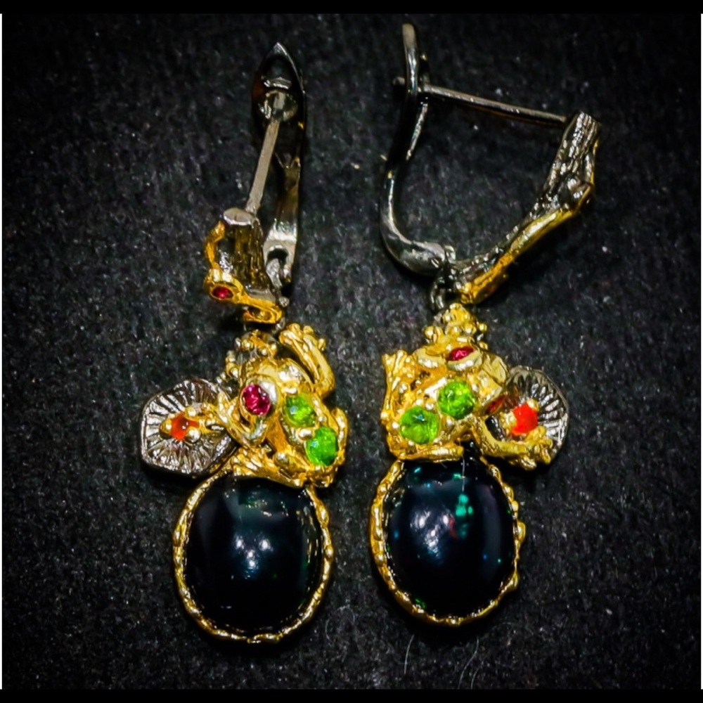 Rare Genuine Ethiopian Black Opal Earrings